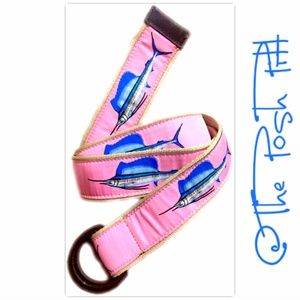 Guy Harvey Pink, Khaki Trim, Sailfish Pattern Belt